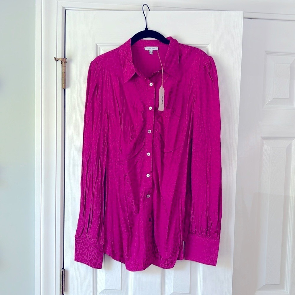 White Birch Cheetah Print Dress Button Up Blouse Top Shirt XL